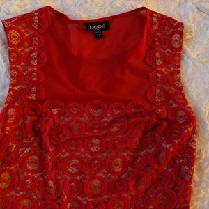bebe Red Lace Sleeveless Mini Dress